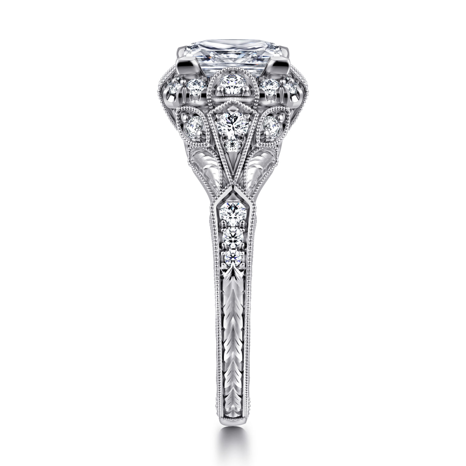 Annadale - Unique 14K White Gold Vintage Inspired Princess Halo Diamond Engagement Ring - 0.4 ct - Shot 4