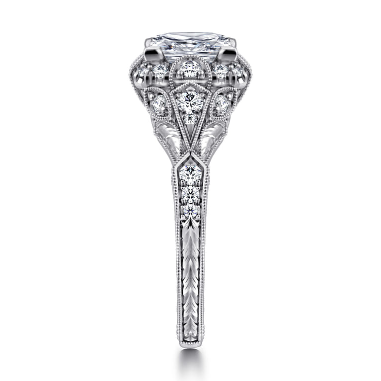 Annadale - Unique 14K White Gold Vintage Inspired Princess Halo Diamond Engagement Ring - 0.4 ct - Shot 4