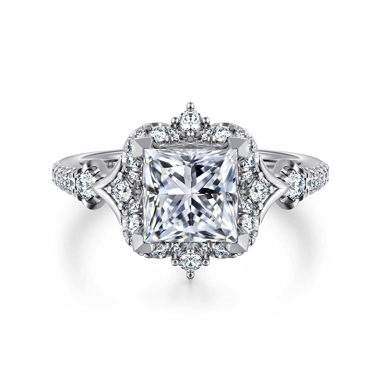 Veronique - Unique 14K White Gold Vintage Inspired Princess Halo Diamond Engagement Ring - 0.4 ct - Shot 1