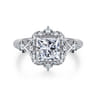 Veronique - Unique 14K White Gold Vintage Inspired Princess Halo Diamond Engagement Ring - 0.4 ct