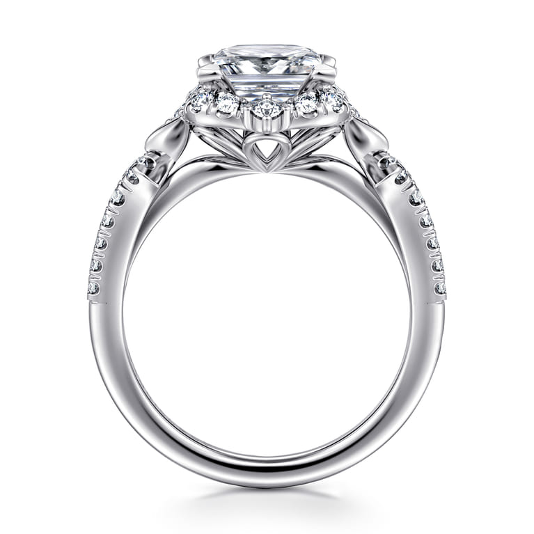 Veronique - Unique 14K White Gold Vintage Inspired Princess Halo Diamond Engagement Ring - 0.4 ct - Shot 2