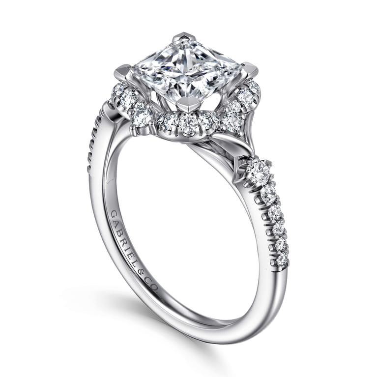 Veronique - Unique 14K White Gold Vintage Inspired Princess Halo Diamond Engagement Ring - 0.4 ct - Shot 3