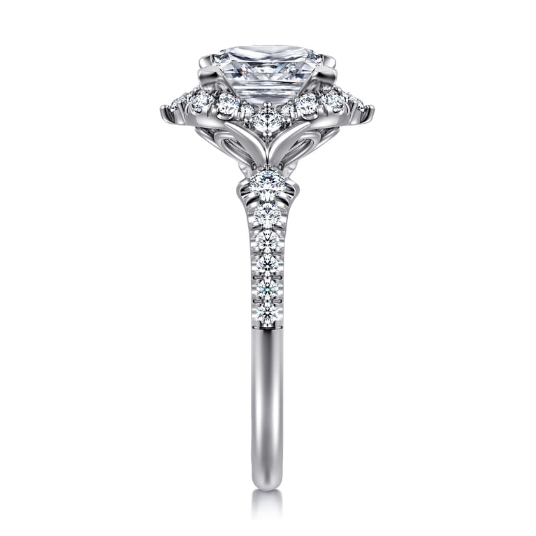 Veronique - Unique 14K White Gold Vintage Inspired Princess Halo Diamond Engagement Ring - 0.4 ct - Shot 4