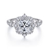 Veronique - Unique 14K White Gold Vintage Inspired Princess Halo Diamond Engagement Ring - 0.37 ct