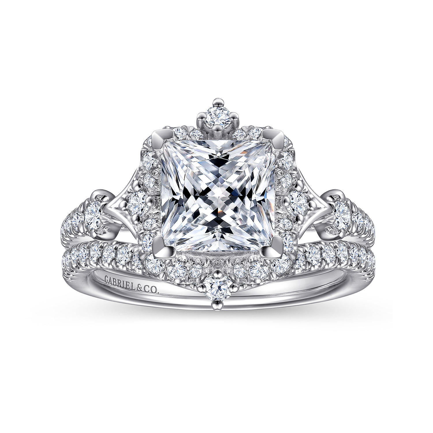 Veronique - Unique 14K White Gold Vintage Inspired Princess Halo Diamond Engagement Ring - 0.37 ct - Shot 4