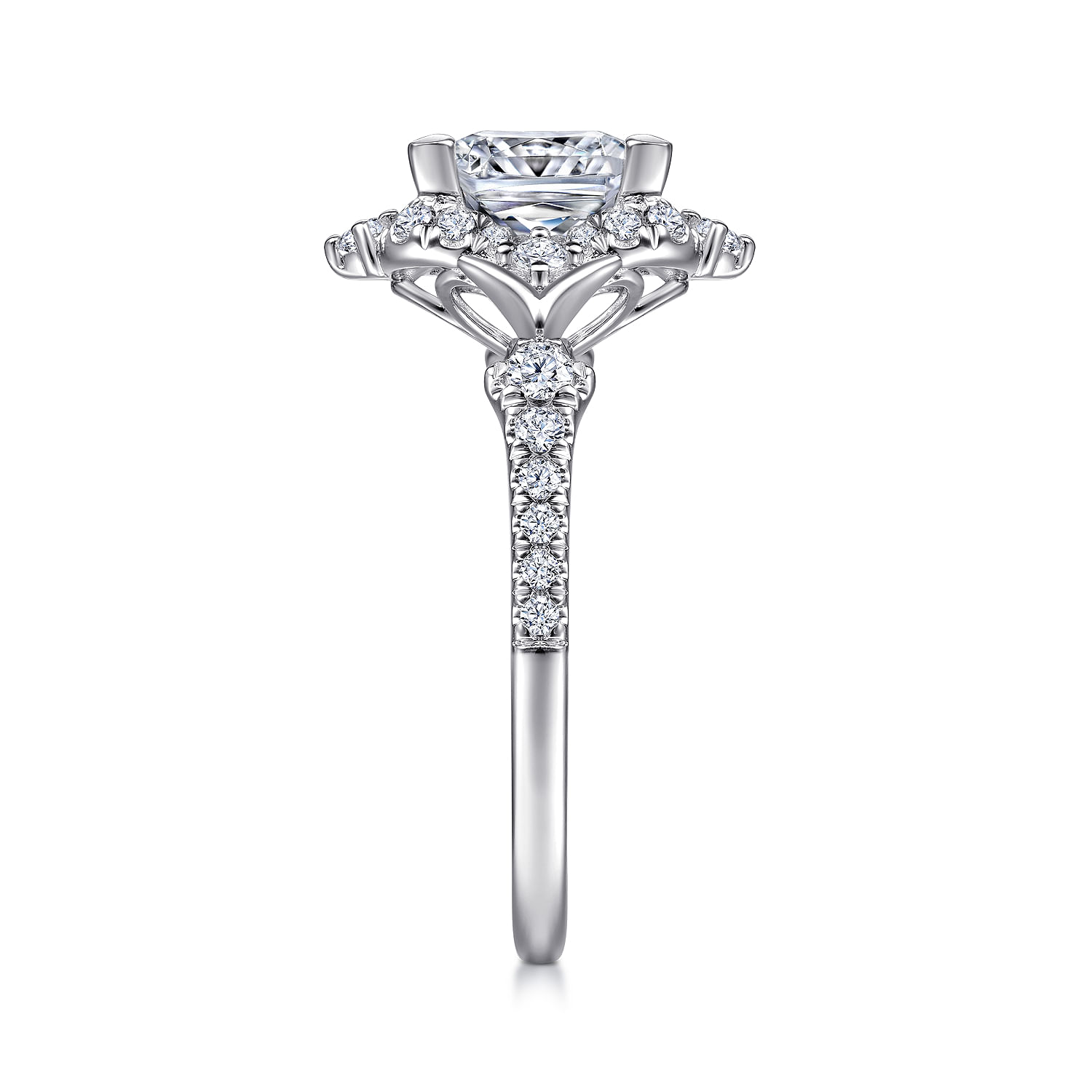 Veronique - Unique 14K White Gold Vintage Inspired Princess Halo Diamond Engagement Ring - 0.37 ct - Shot 5