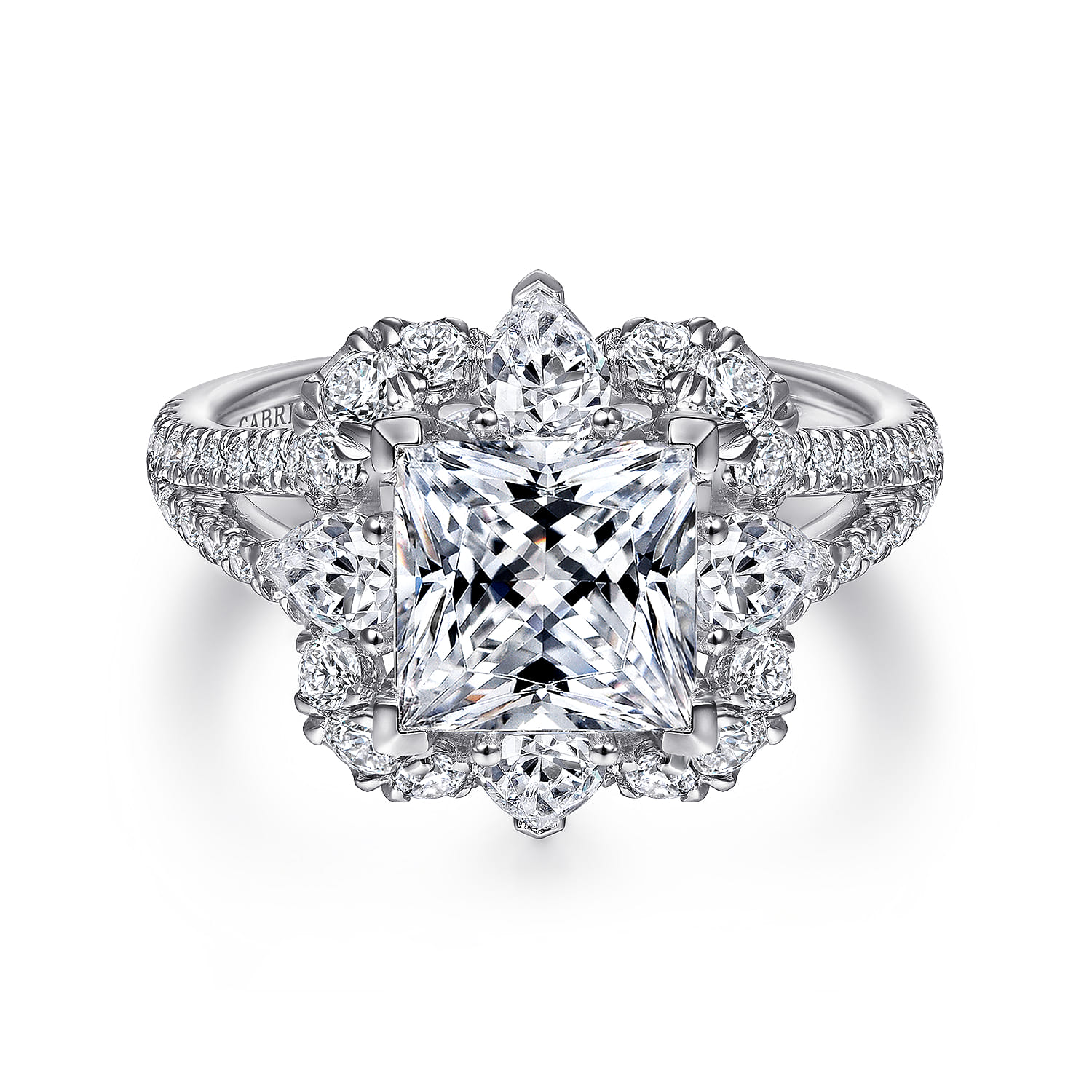 Aphrodite - 14K White Gold Fancy Halo Princess Cut Diamond Engagement Ring - 1.25 ct - Shot 1