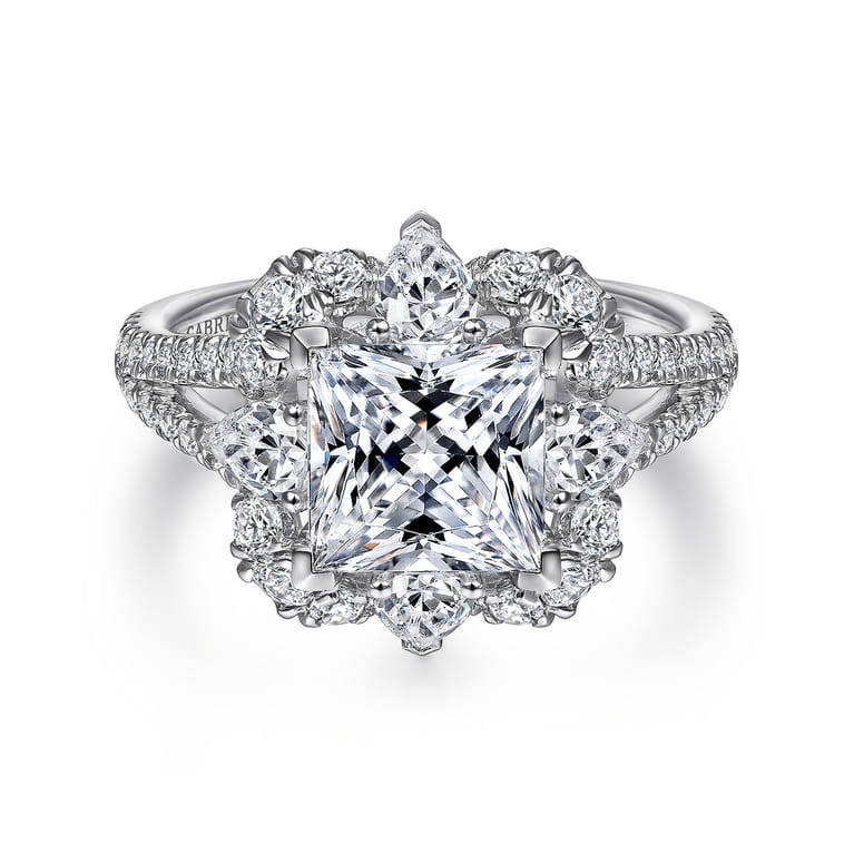 Aphrodite - 14K White Gold Fancy Halo Princess Cut Diamond Engagement Ring - 1.25 ct - Shot 1
