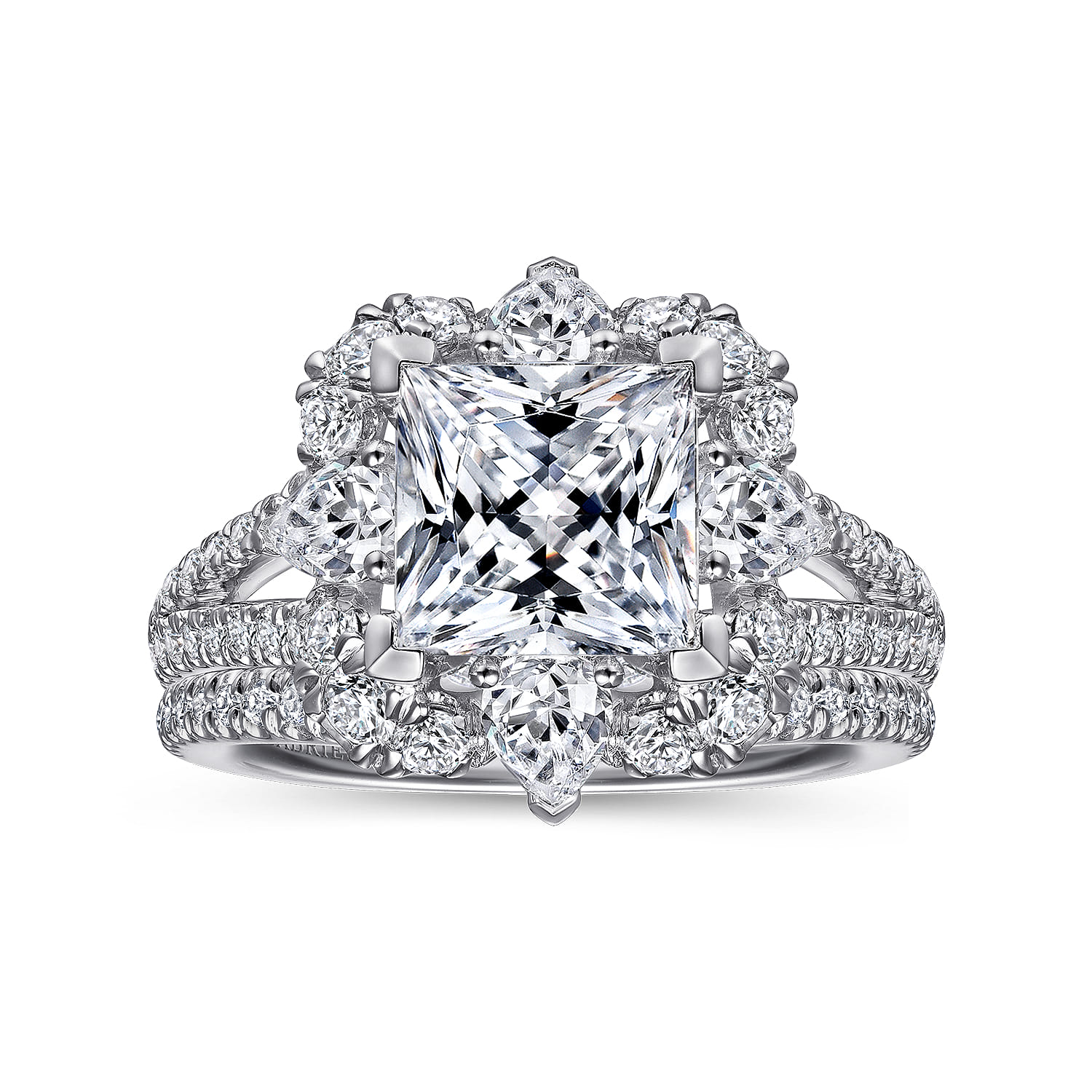 Aphrodite - 14K White Gold Fancy Halo Princess Cut Diamond Engagement Ring - 1.25 ct - Shot 4