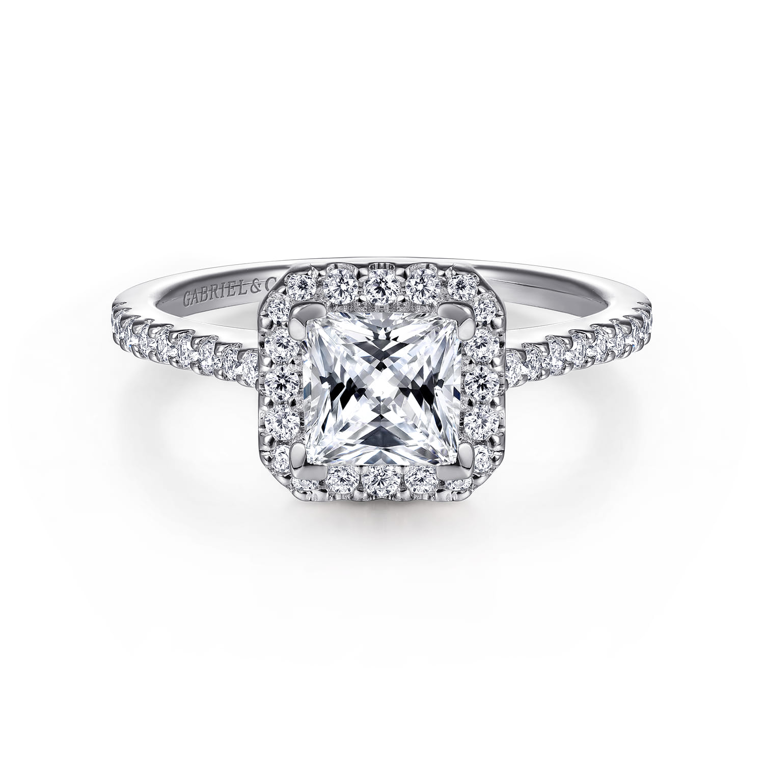 Carly - 14K White Gold Princess Halo Diamond Engagement Ring - 0.28 ct - Shot 1