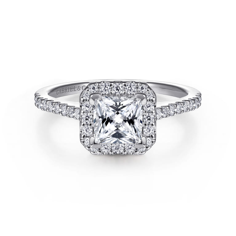Carly - 14K White Gold Princess Halo Diamond Engagement Ring - 0.28 ct - Shot 1