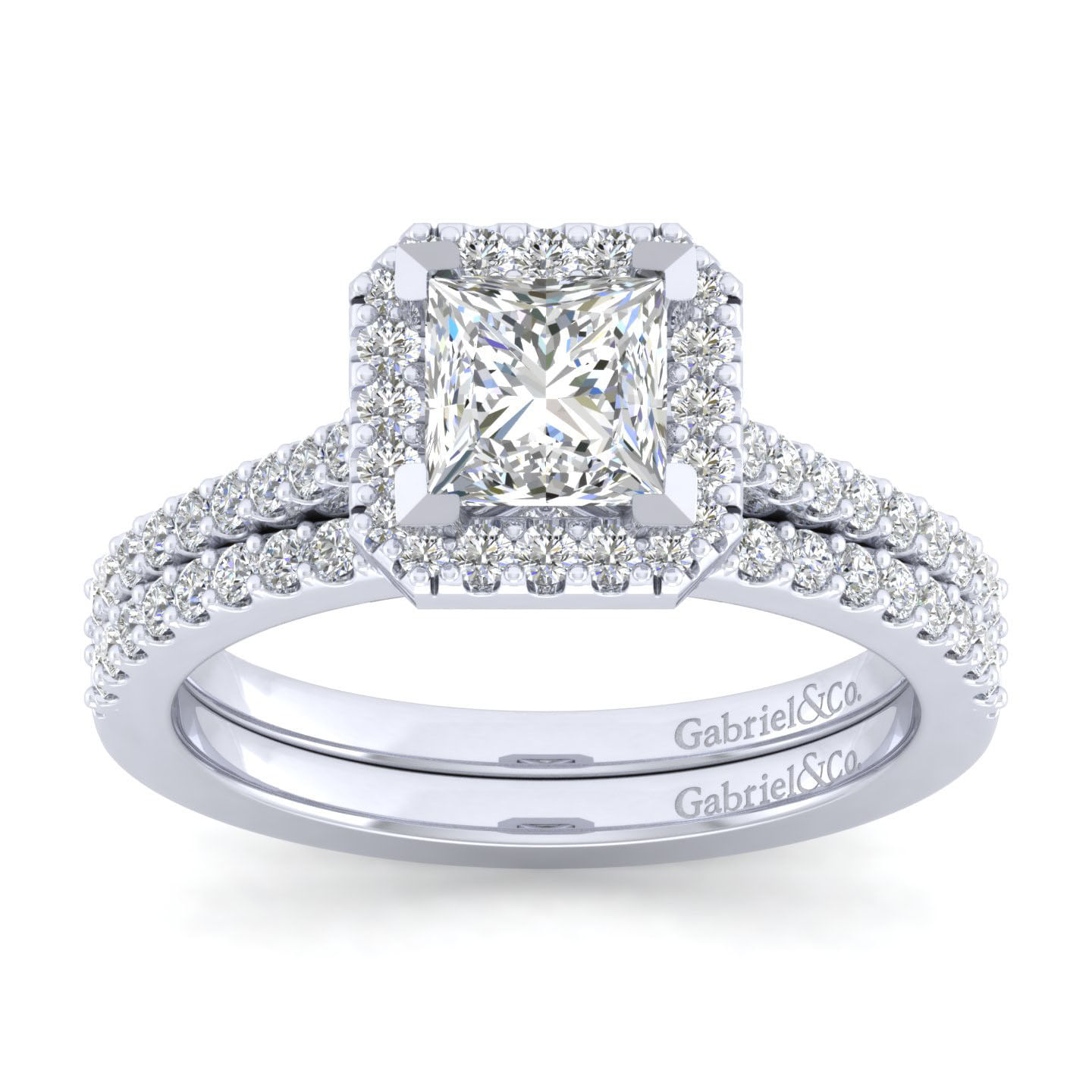 PRINCESS*¨*-a 14K White Gold Diamond Princess Cut Halo With Pave Split