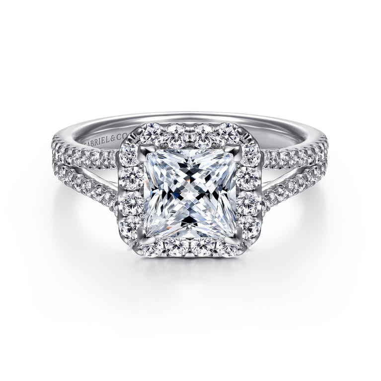 Savannah - 14K White Gold Princess Halo Diamond Engagement Ring - 0.54 ct - Shot 1