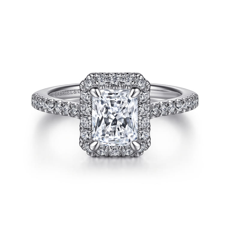 Idina - 14K White Gold Halo Rectangular Radiant Cut Diamond Engagement Ring - 0.34 ct - Shot 1