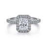 Idina - 14K White Gold Halo Rectangular Radiant Cut Diamond Engagement Ring - 0.34 ct