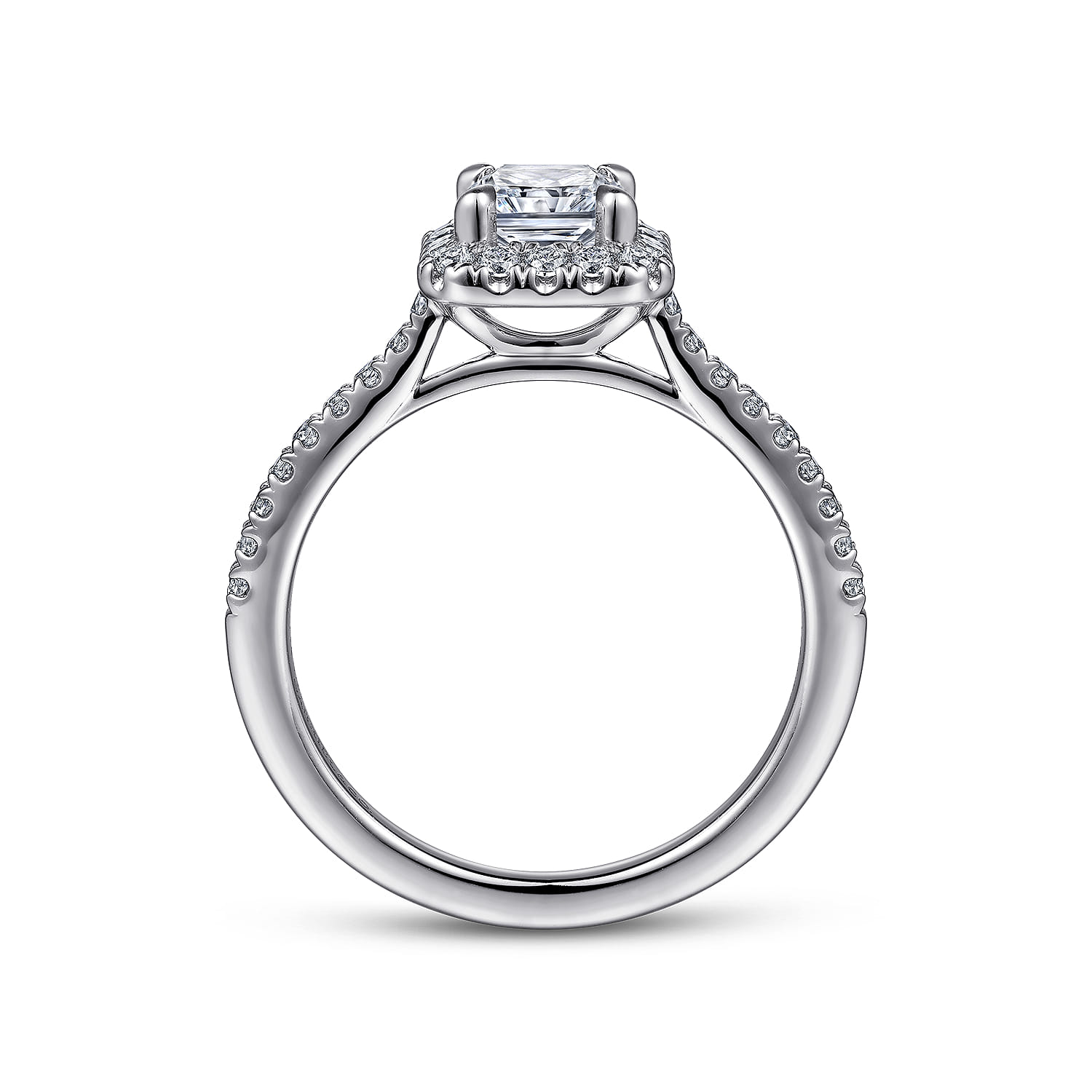 Idina - 14K White Gold Halo Rectangular Radiant Cut Diamond Engagement Ring - 0.34 ct - Shot 2