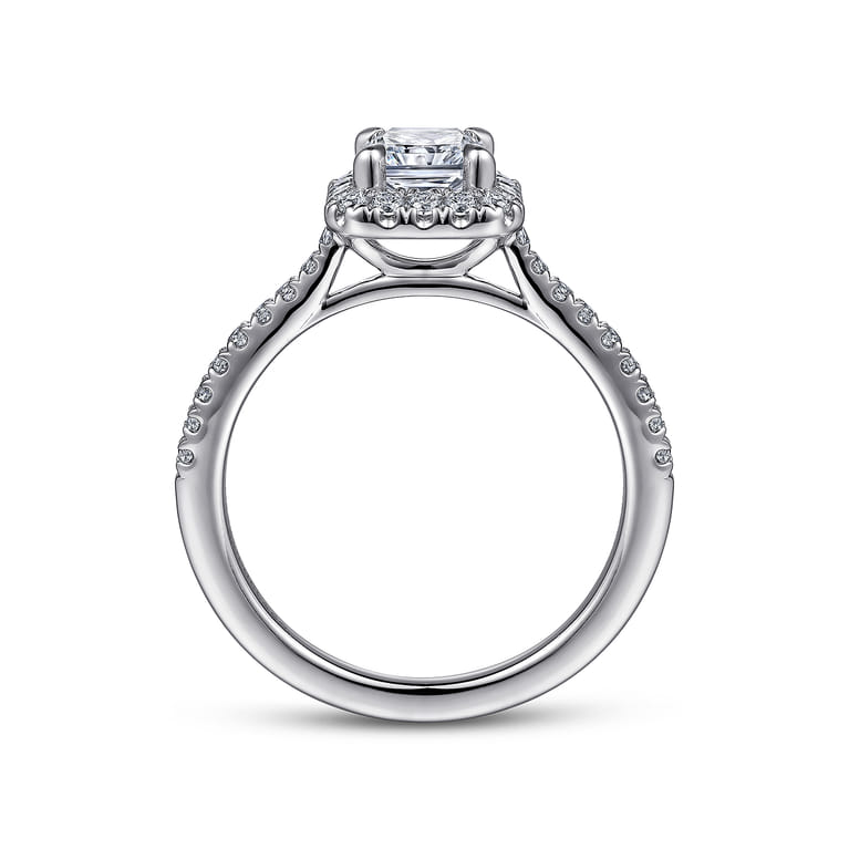 Idina - 14K White Gold Halo Rectangular Radiant Cut Diamond Engagement Ring - 0.34 ct - Shot 2