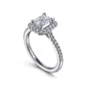 Idina - 14K White Gold Halo Rectangular Radiant Cut Diamond Engagement Ring - 0.34 ct