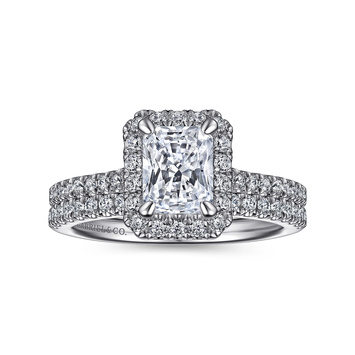 Idina - 14K White Gold Halo Rectangular Radiant Cut Diamond Engagement Ring - 0.34 ct - Shot 4