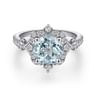 Emersyn - Vintage Inspired 14K White Gold Aquamarine and Diamond Halo Engagement Ring - 0.38 ct