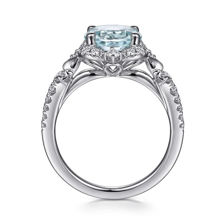 Emersyn - Vintage Inspired 14K White Gold Aquamarine and Diamond Halo Engagement Ring - 0.38 ct - Shot 2