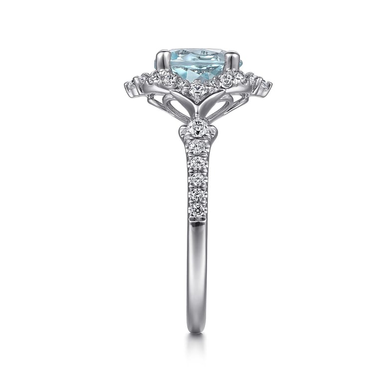Emersyn - Vintage Inspired 14K White Gold Aquamarine and Diamond Halo Engagement Ring - 0.38 ct - Shot 5