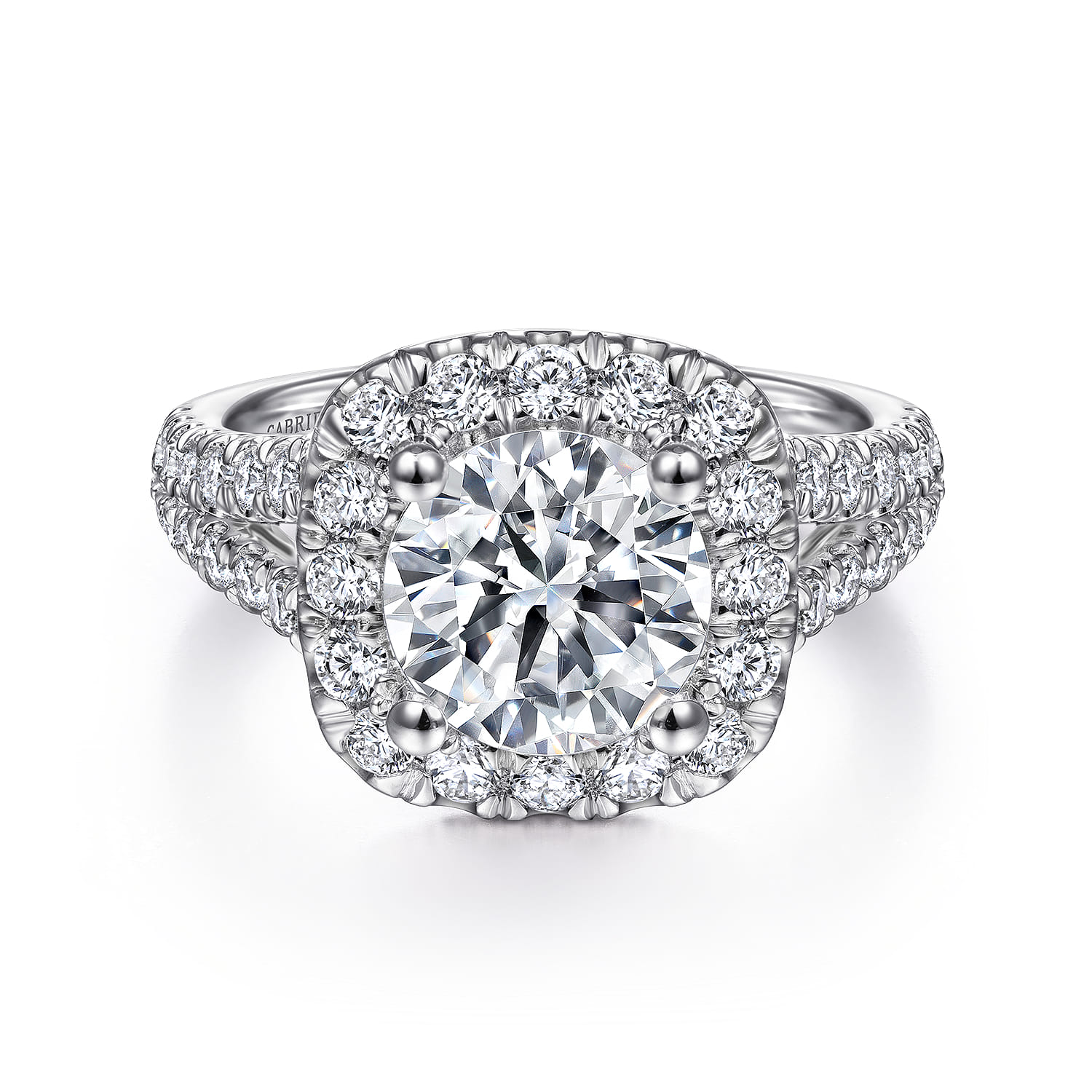 James - 14K White Gold Cushion Halo Round Diamond Engagement Ring - 0.97 ct - Shot 1