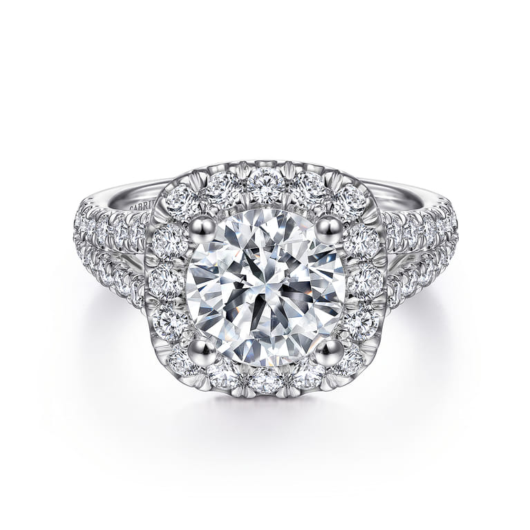 James - 14K White Gold Cushion Halo Round Diamond Engagement Ring - 0.97 ct - Shot 1