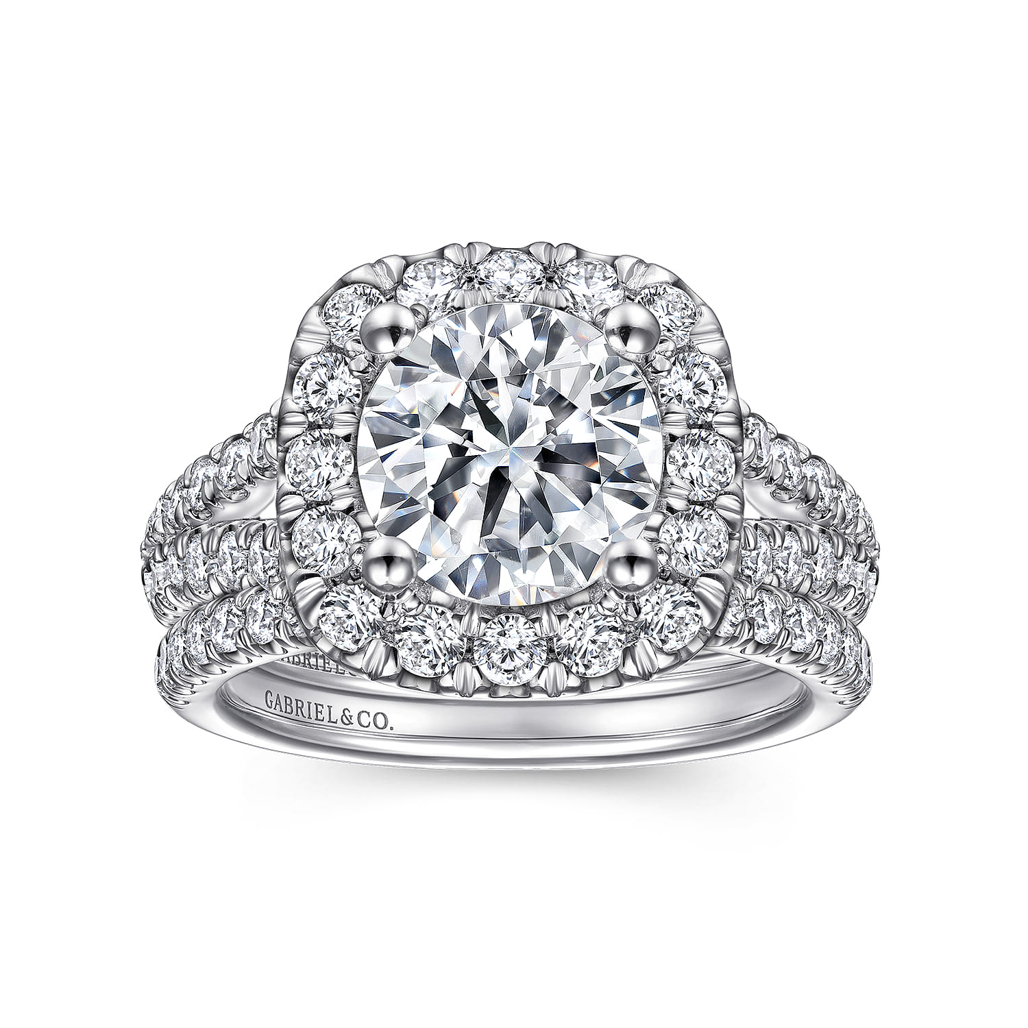 James - 14K White Gold Cushion Halo Round Diamond Engagement Ring - 0.97 ct - Shot 4