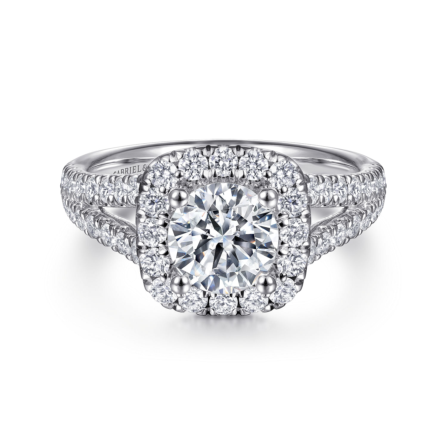 James - 14K White Gold Cushion Halo Round Diamond Engagement Ring - 0.78 ct - Shot 1