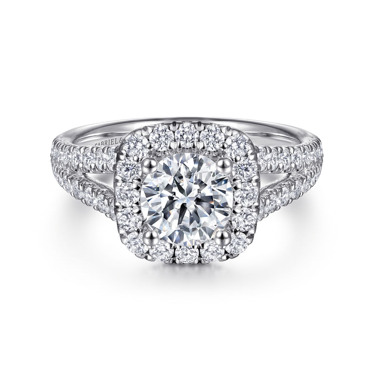 James - 14K White Gold Cushion Halo Round Diamond Engagement Ring - 0.78 ct