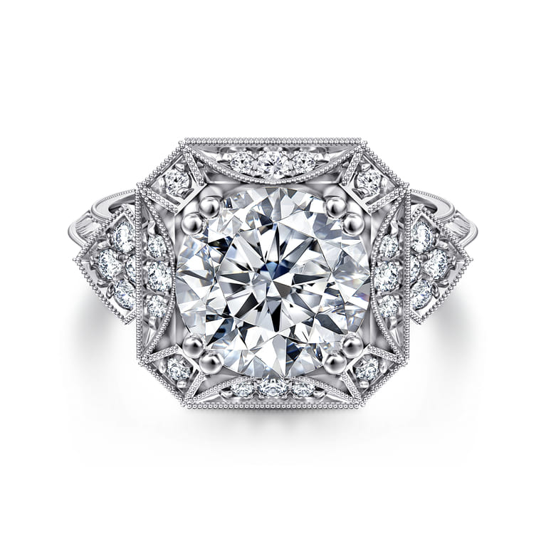 Vintage Inspired 14K White Gold Round Halo Diamond Engagement Ring - 0.25 ct - Shot 1