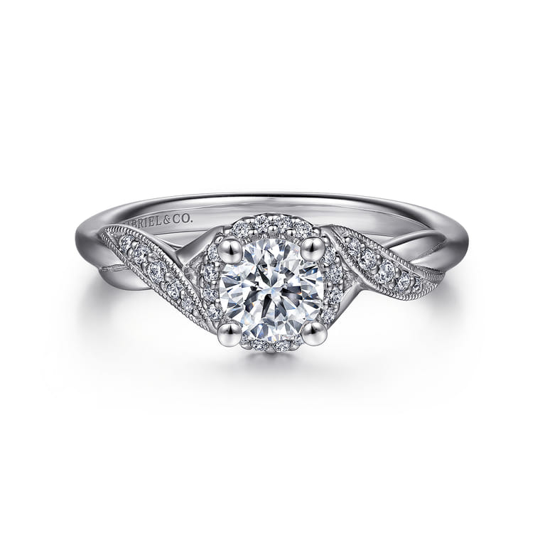 Shae - Vintage Inspired 14K White Gold Round Halo Diamond Engagement Ring - 0.12 ct - Shot 1