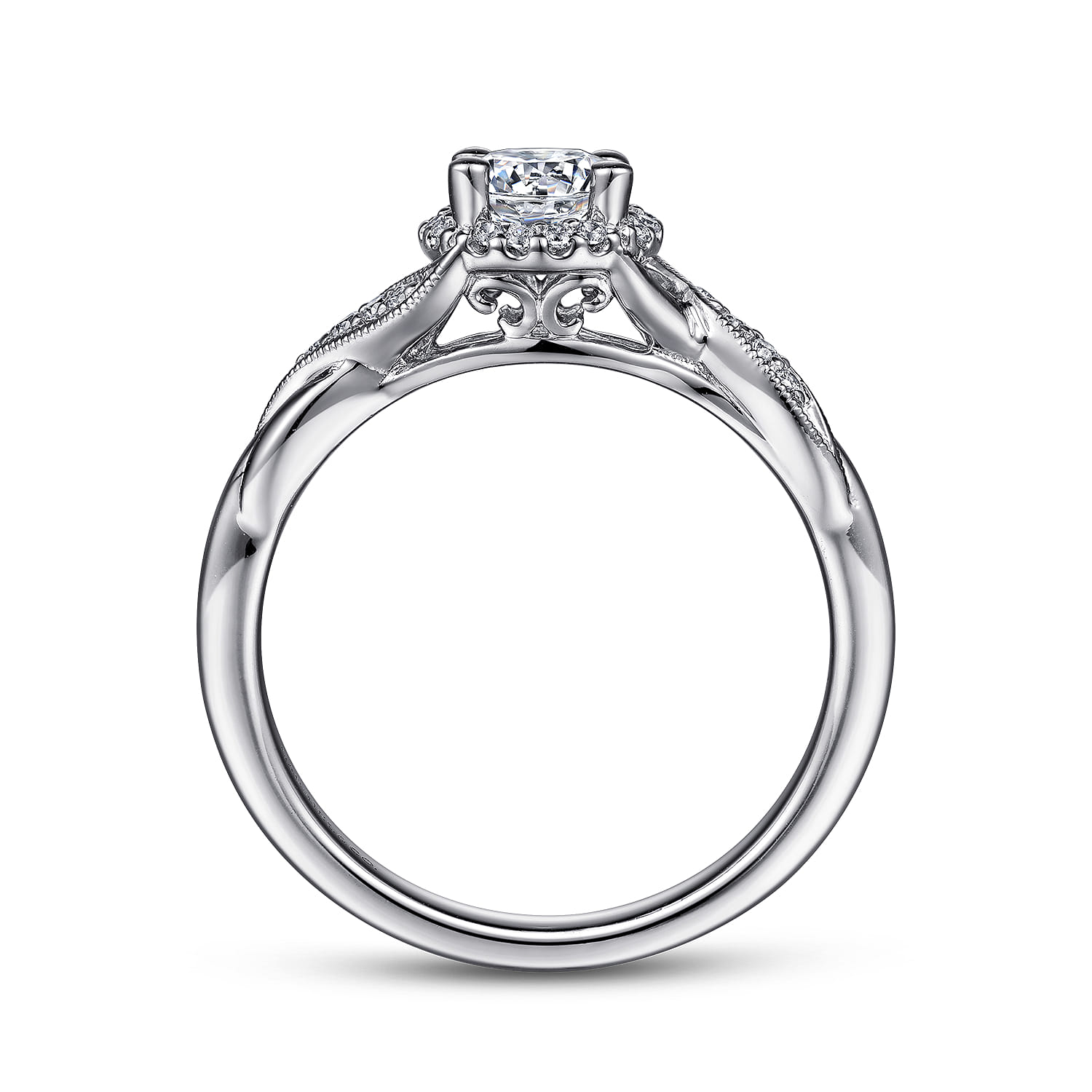 Shae - Vintage Inspired 14K White Gold Round Halo Diamond Engagement Ring - 0.12 ct - Shot 2