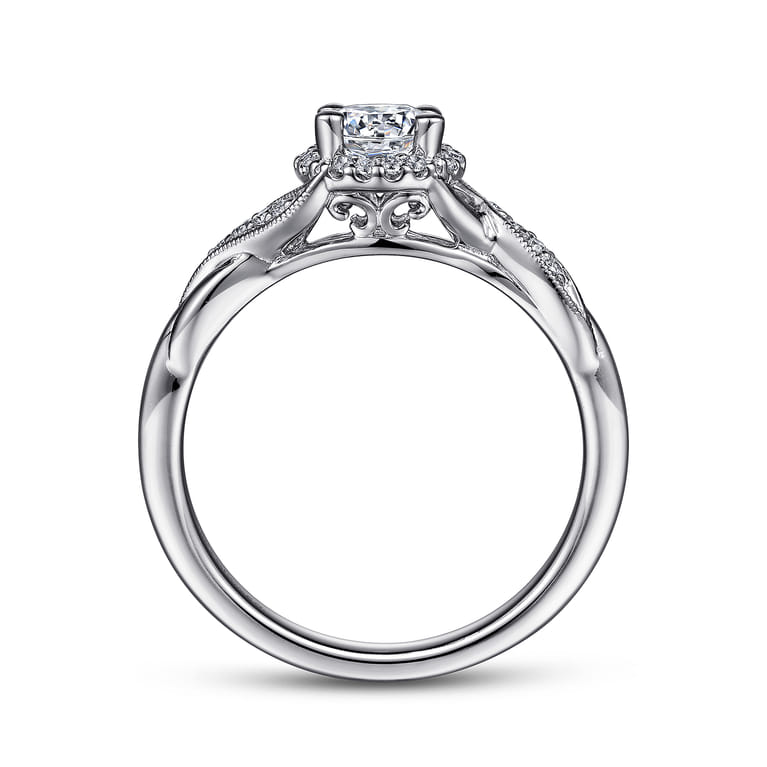 Shae - Vintage Inspired 14K White Gold Round Halo Diamond Engagement Ring - 0.12 ct - Shot 2