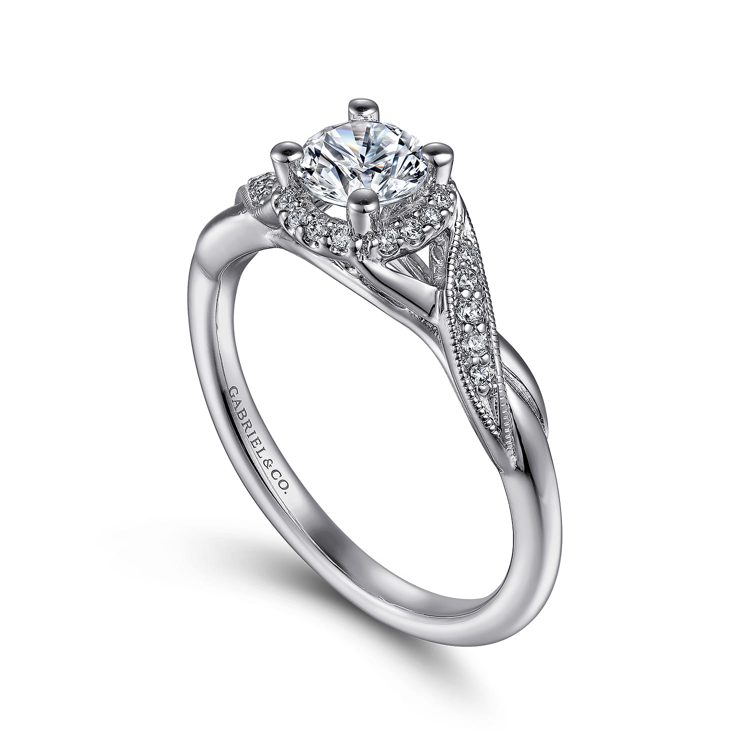 Shae - Vintage Inspired 14K White Gold Round Halo Diamond Engagement Ring - 0.12 ct - Shot 3