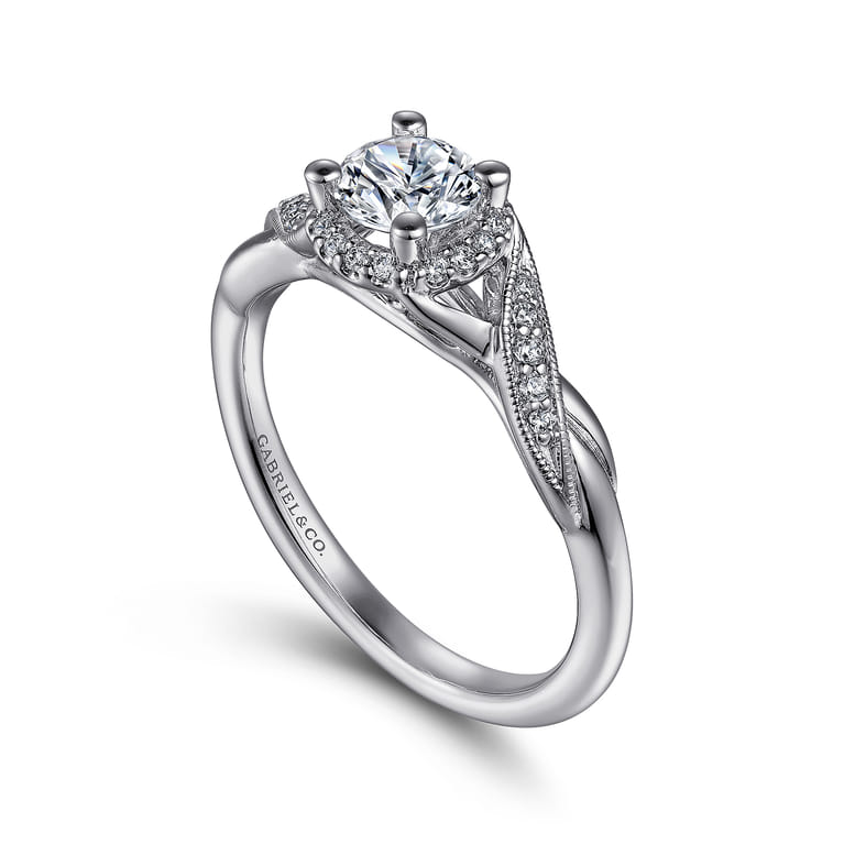 Shae - Vintage Inspired 14K White Gold Round Halo Diamond Engagement Ring - 0.12 ct - Shot 3