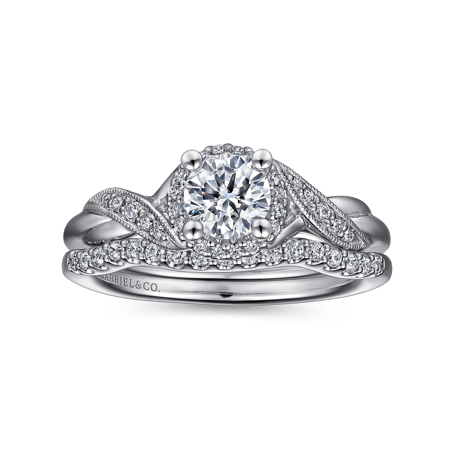 Shae - Vintage Inspired 14K White Gold Round Halo Diamond Engagement Ring - 0.12 ct - Shot 4