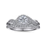 Shae - Vintage Inspired 14K White Gold Round Halo Diamond Engagement Ring - 0.12 ct