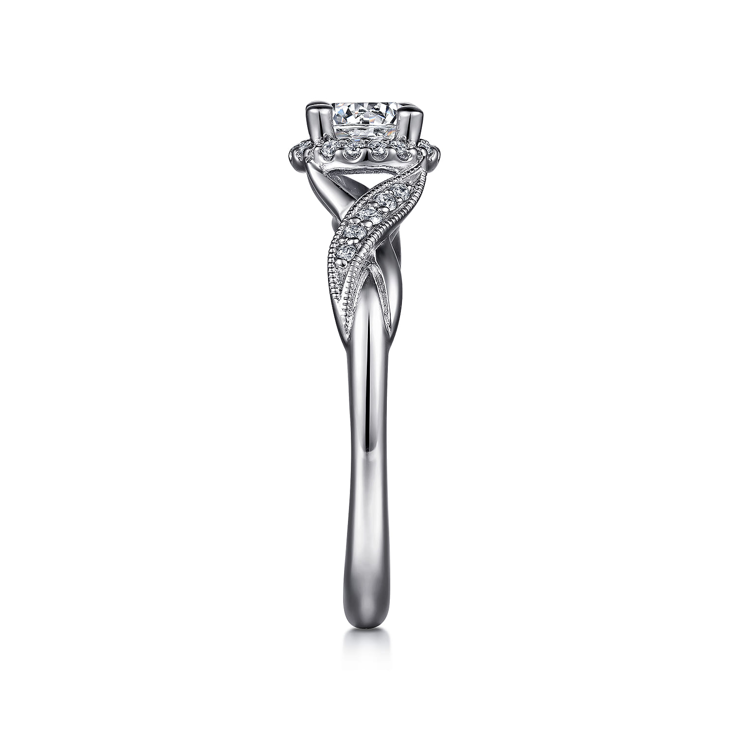 Shae - Vintage Inspired 14K White Gold Round Halo Diamond Engagement Ring - 0.12 ct - Shot 5