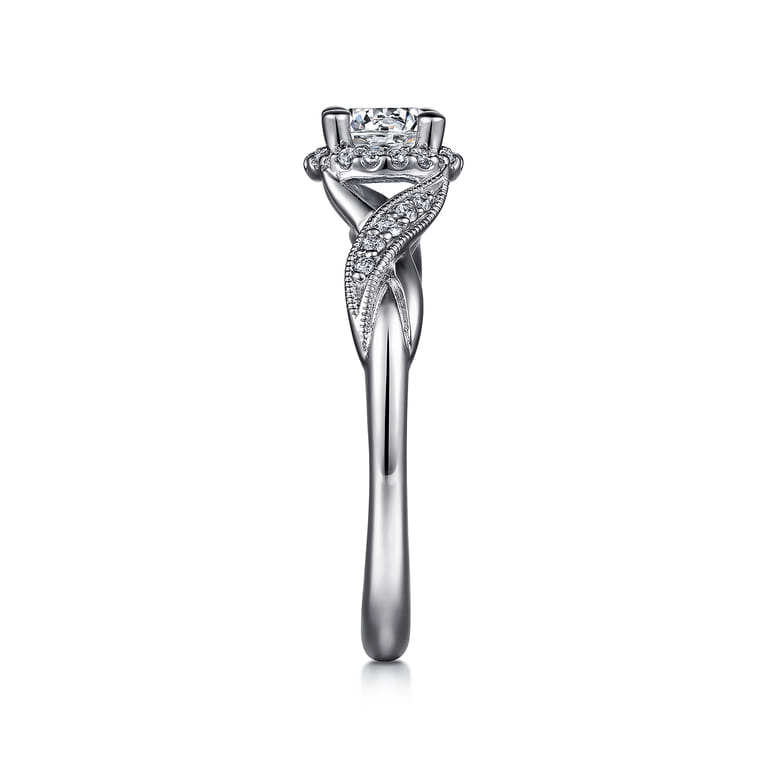 Shae - Vintage Inspired 14K White Gold Round Halo Diamond Engagement Ring - 0.12 ct - Shot 5