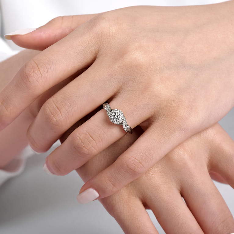 Shae - Vintage Inspired 14K White Gold Round Halo Diamond Engagement Ring - 0.12 ct - Shot 6