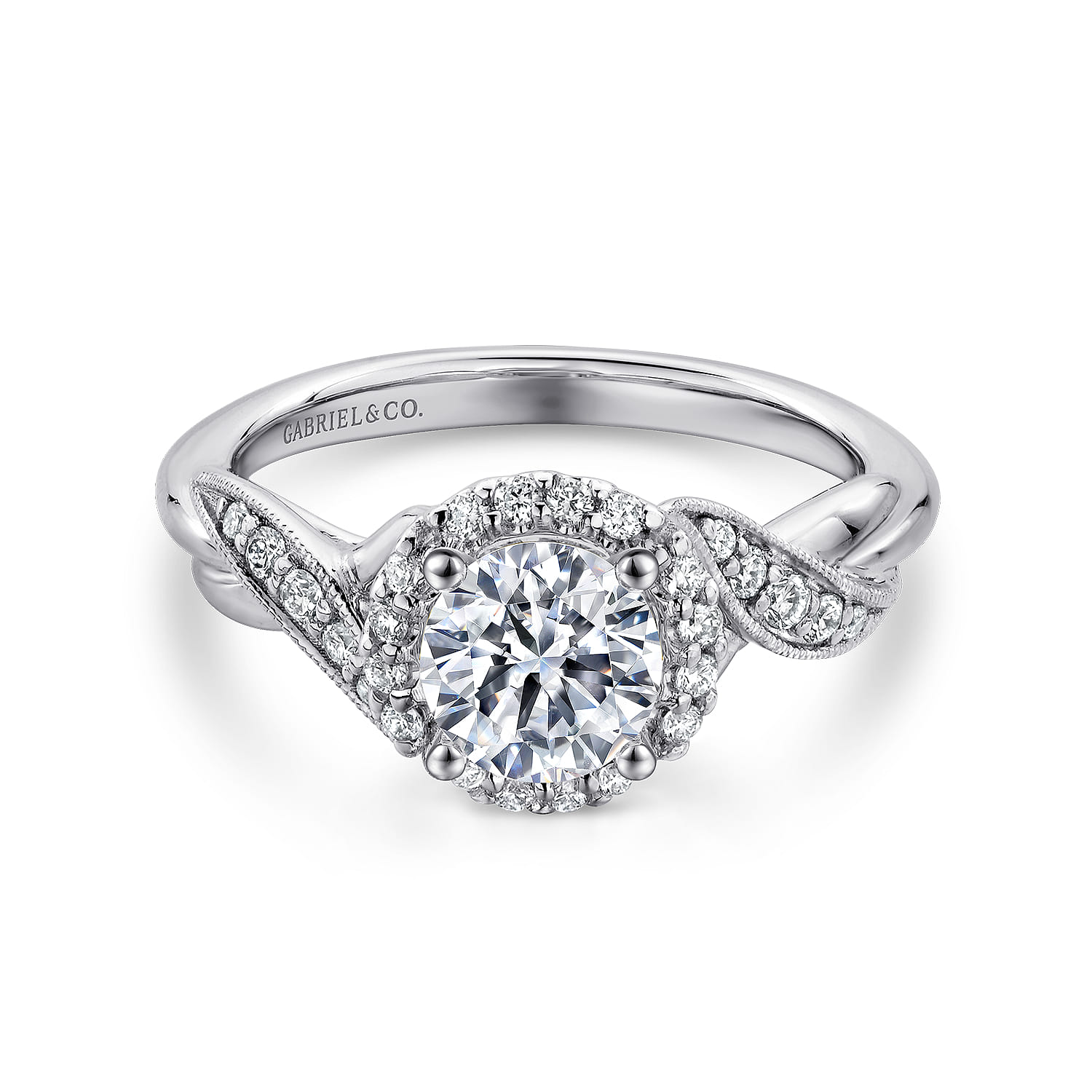 Shae - Vintage Inspired 14K White Gold Round Halo Diamond Engagement Ring - 0.17 ct - Shot 1