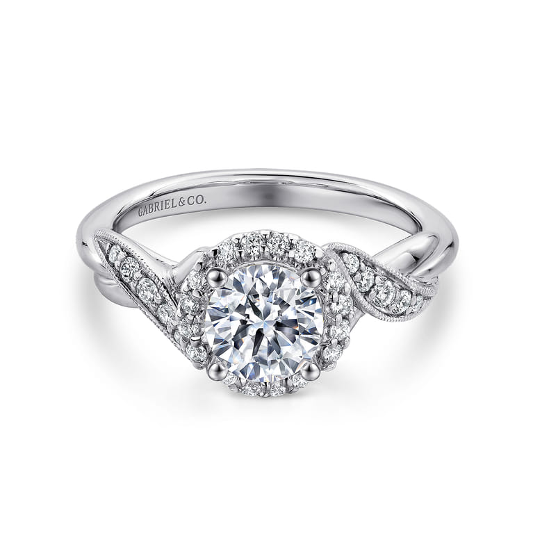 Shae - Vintage Inspired 14K White Gold Round Halo Diamond Engagement Ring - 0.17 ct - Shot 1