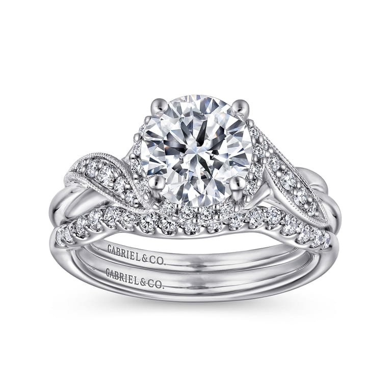 Shae - Vintage Inspired 14K White Gold Round Halo Diamond Engagement Ring - 0.17 ct - Shot 4