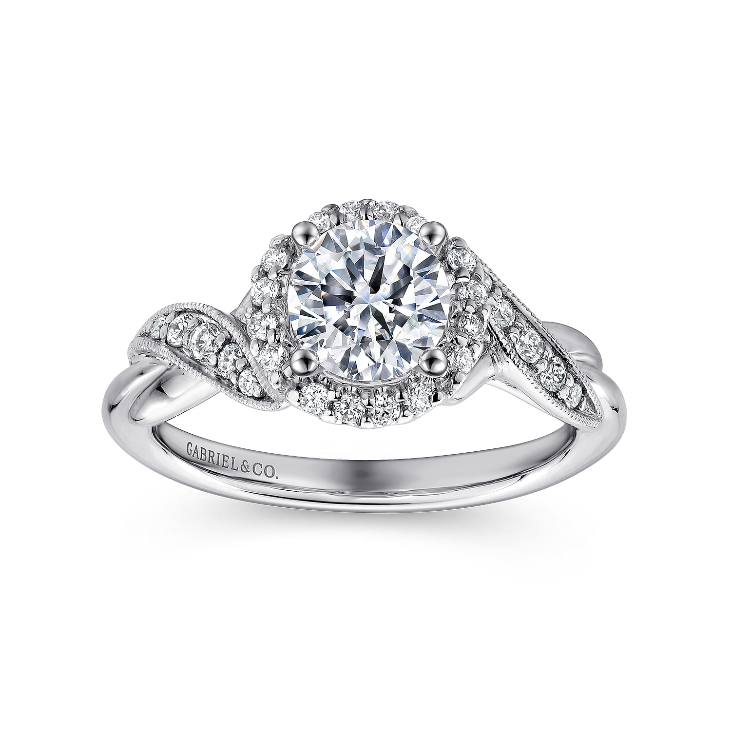 Shae - Vintage Inspired 14K White Gold Round Halo Diamond Engagement Ring - 0.17 ct - Shot 5