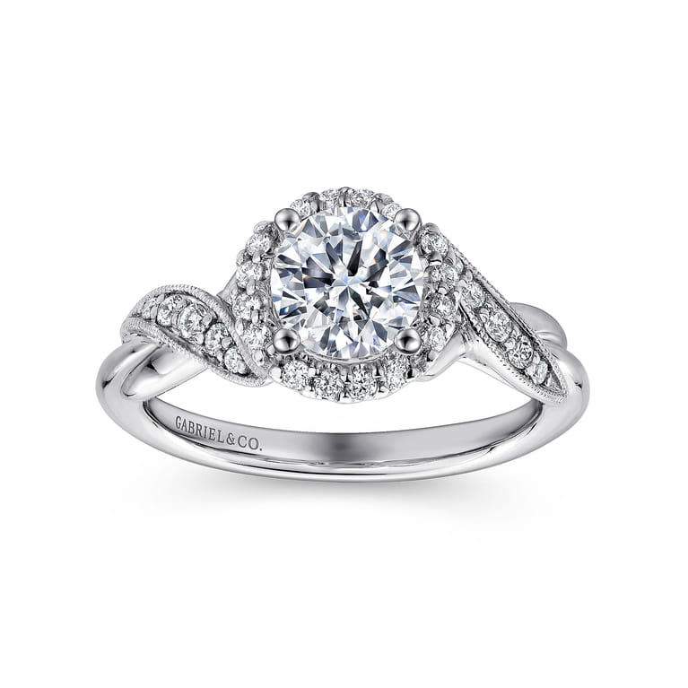 Shae - Vintage Inspired 14K White Gold Round Halo Diamond Engagement Ring - 0.17 ct - Shot 5