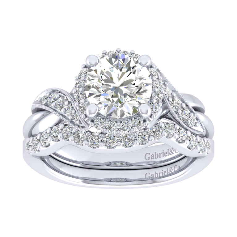 Shae - Vintage Inspired 14K White Gold Round Halo Diamond Engagement Ring - 0.21 ct - Shot 4