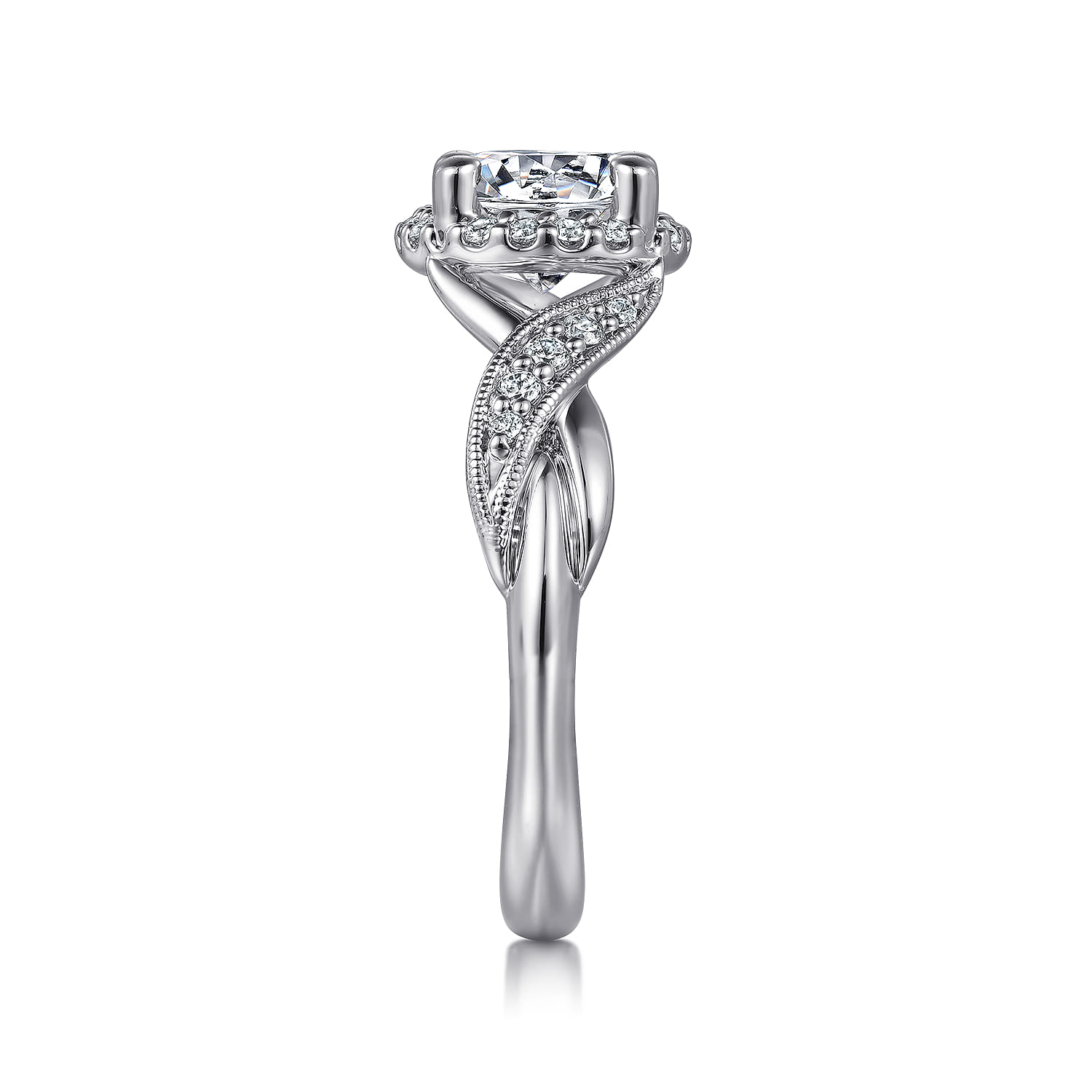 Shae - Vintage Inspired 14K White Gold Round Halo Diamond Engagement Ring - 0.21 ct - Shot 5