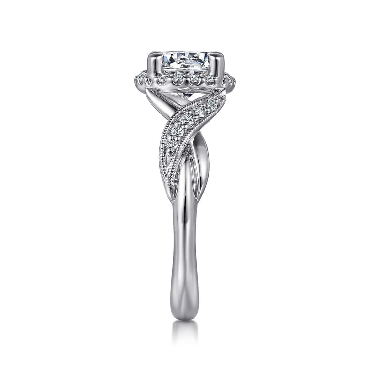 Shae - Vintage Inspired 14K White Gold Round Halo Diamond Engagement Ring - 0.21 ct - Shot 5